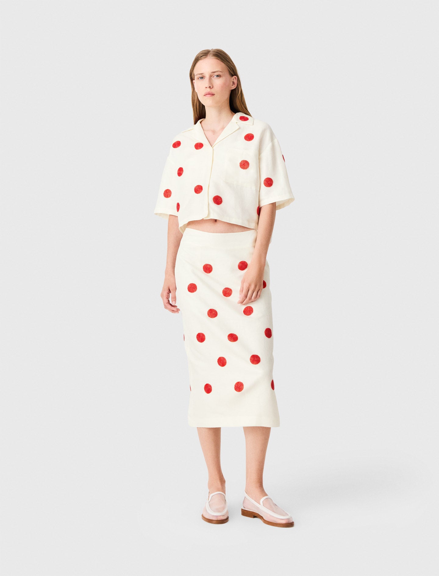 Embroidered linen and silk shirt White
