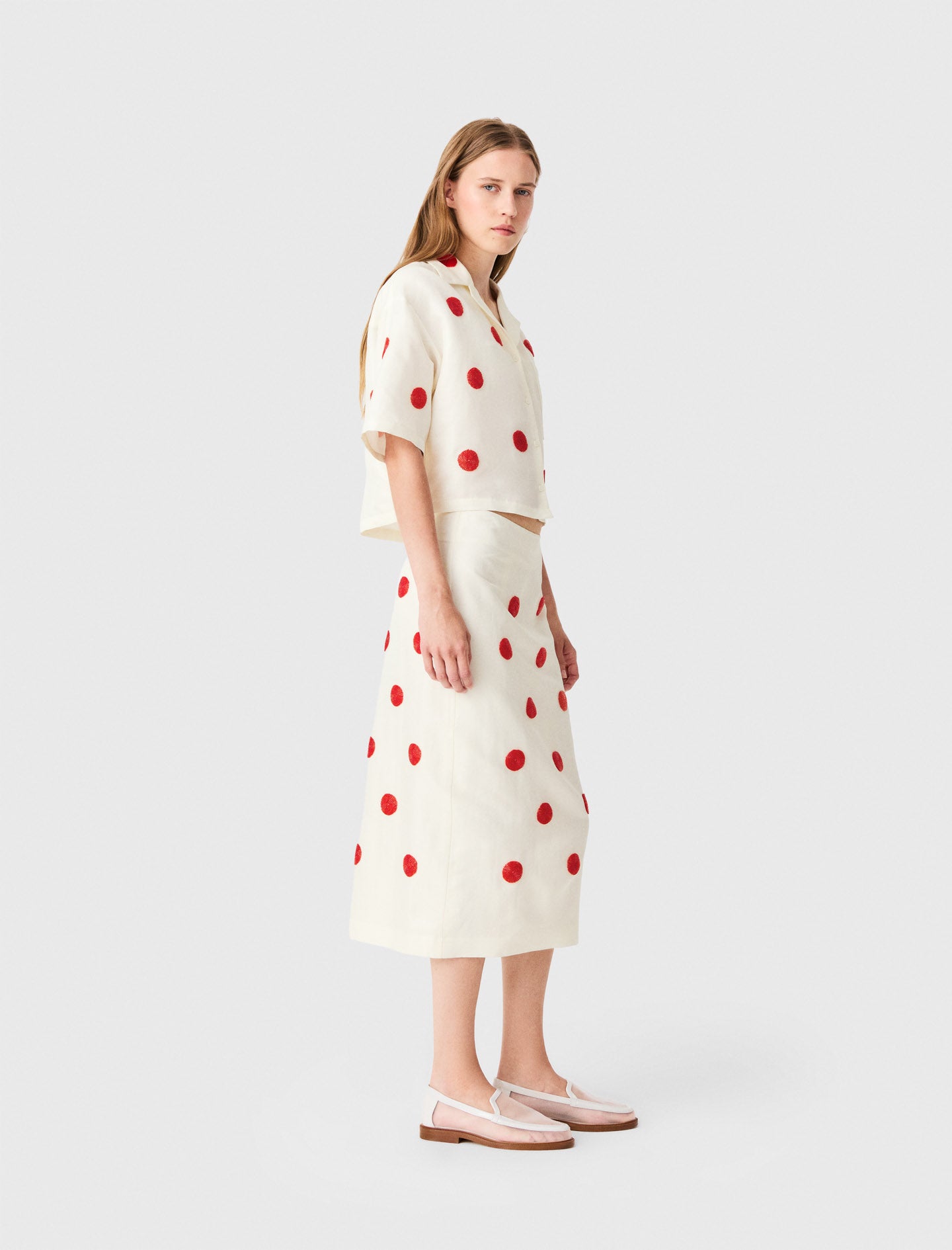 Embroidered linen and silk shirt White