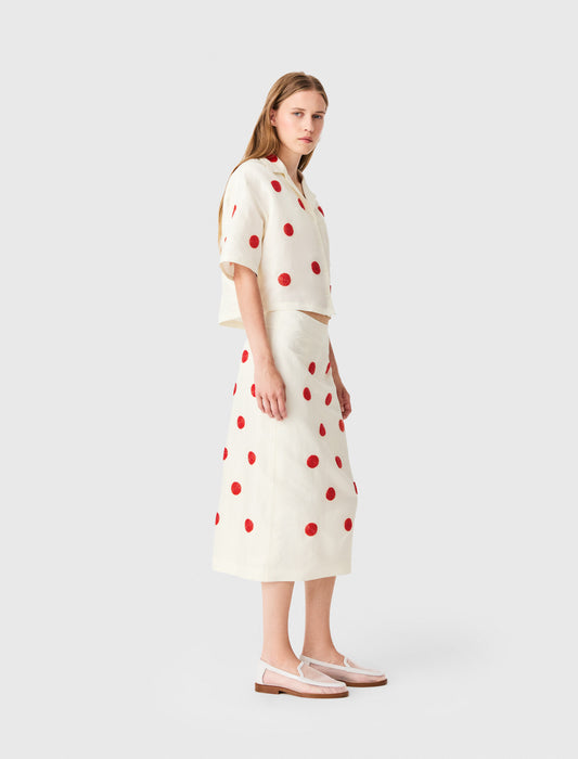 Embroidered linen and silk shirt White