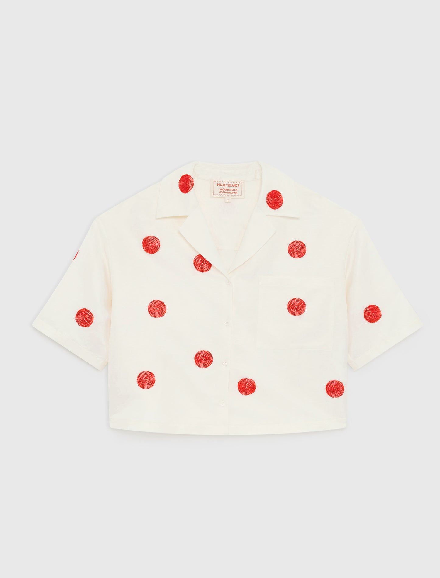 Embroidered linen and silk shirt White