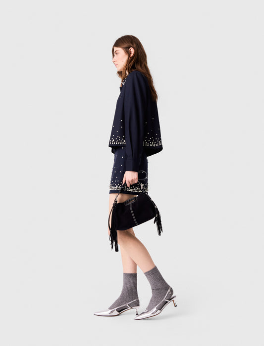 Short rhinestone embroidered shirt Navy