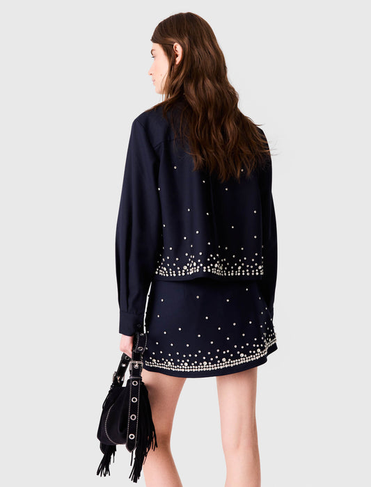 Short rhinestone embroidered shirt Navy