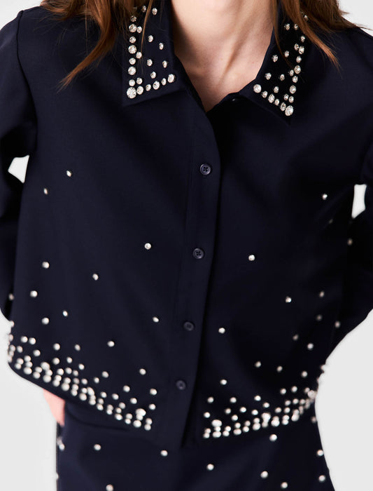 Short rhinestone embroidered shirt Navy