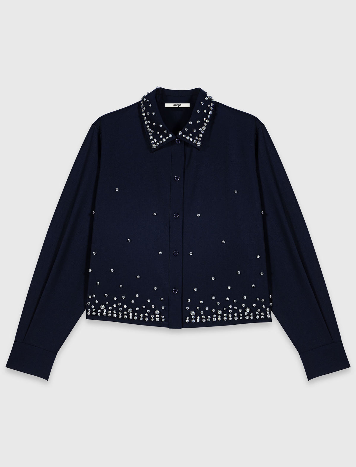 Short rhinestone embroidered shirt Navy