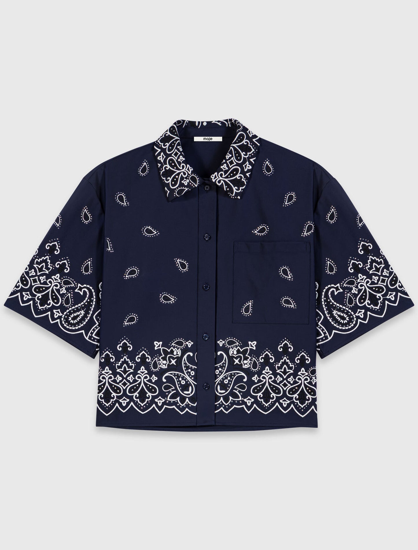 Short embroidered taffeta shirt Navy Bandana Embroidered