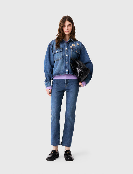 Denim shirt with brooches Blue