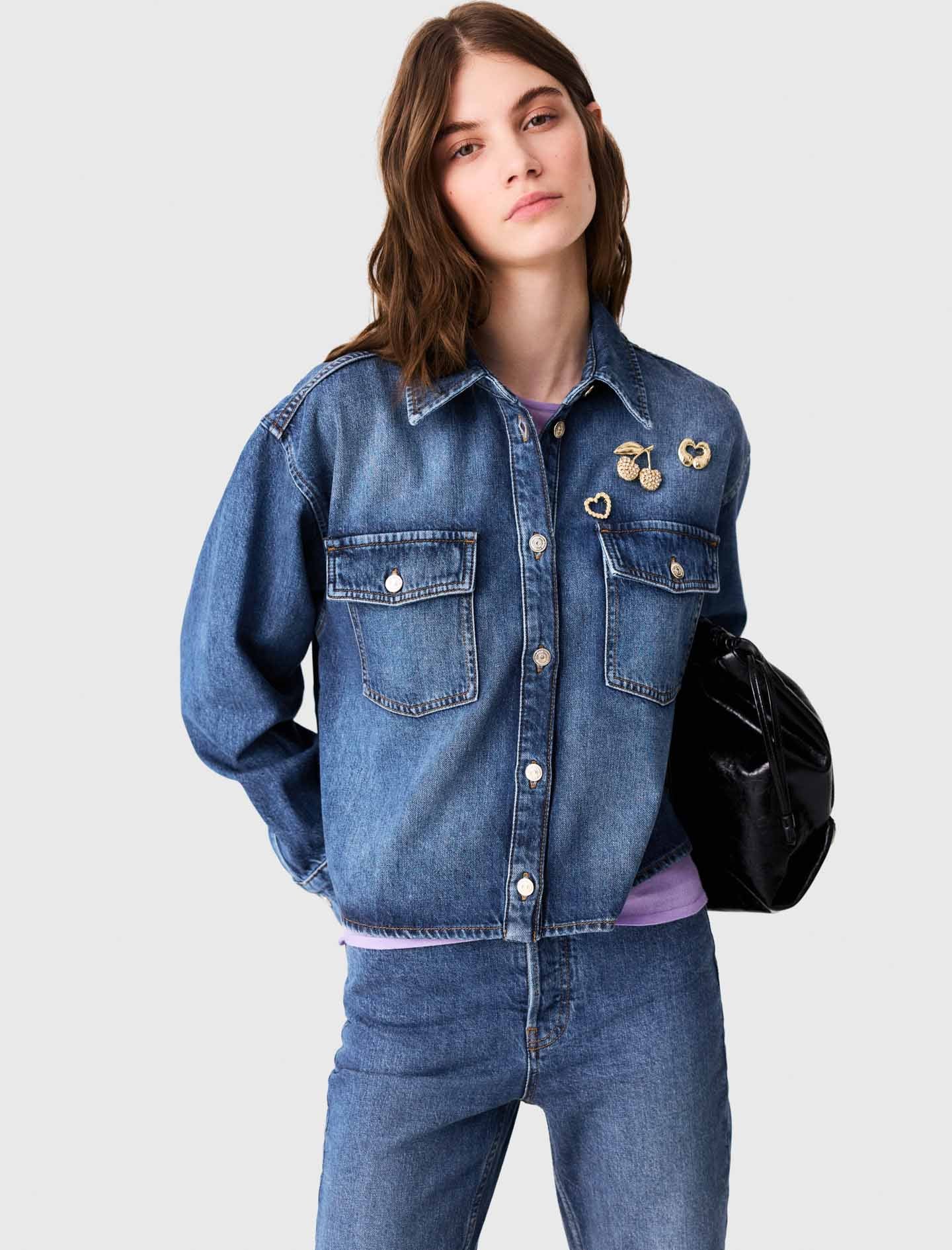 Denim shirt with brooches Blue