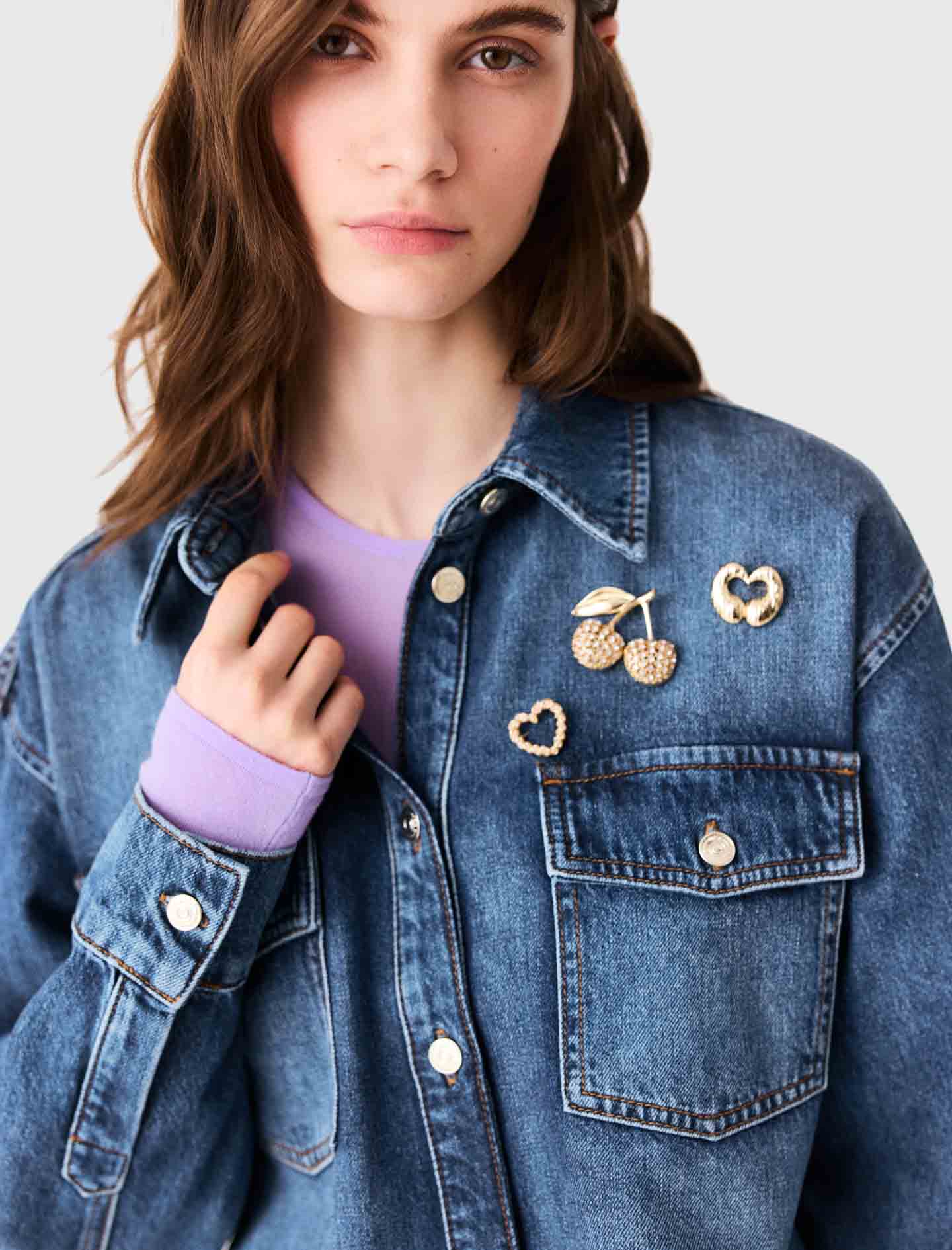 Denim shirt with brooches Blue