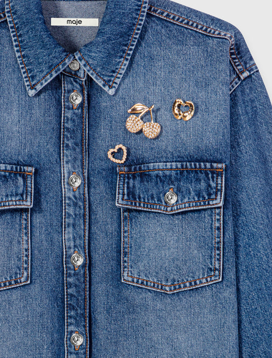 Denim shirt with brooches Blue