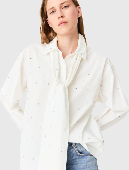 Rhinestone shirt with tie White