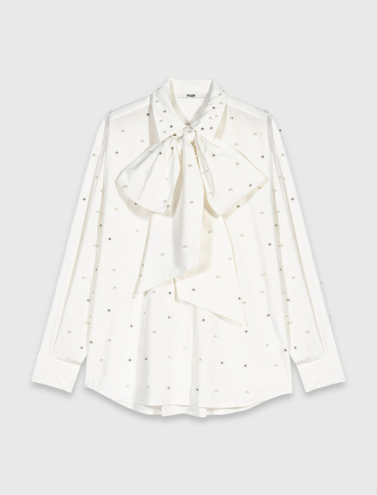 Rhinestone shirt with tie White