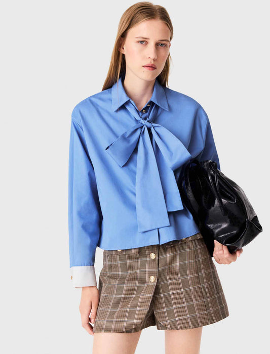 Cotton pussy bow shirt Blue
