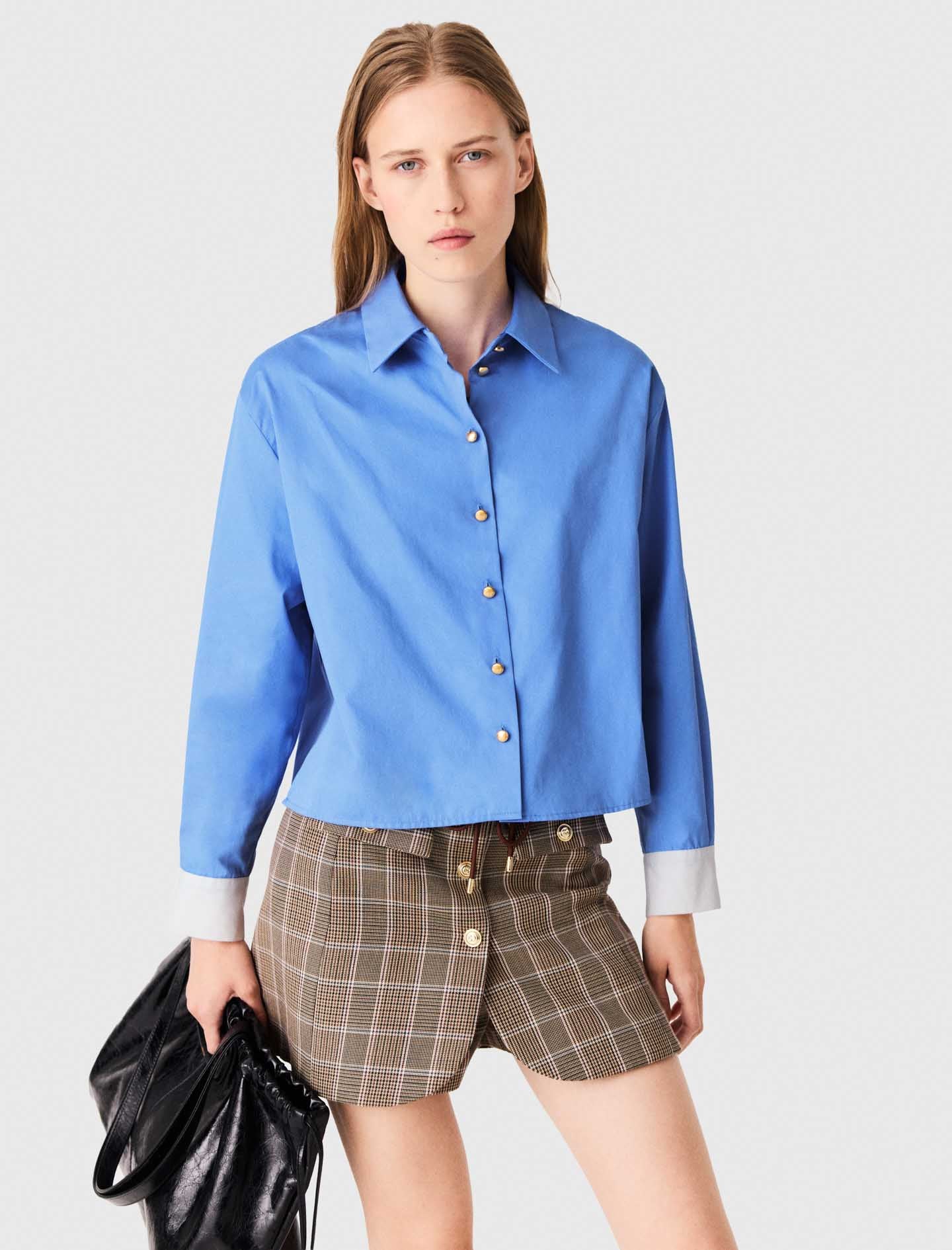 Cotton pussy bow shirt Blue