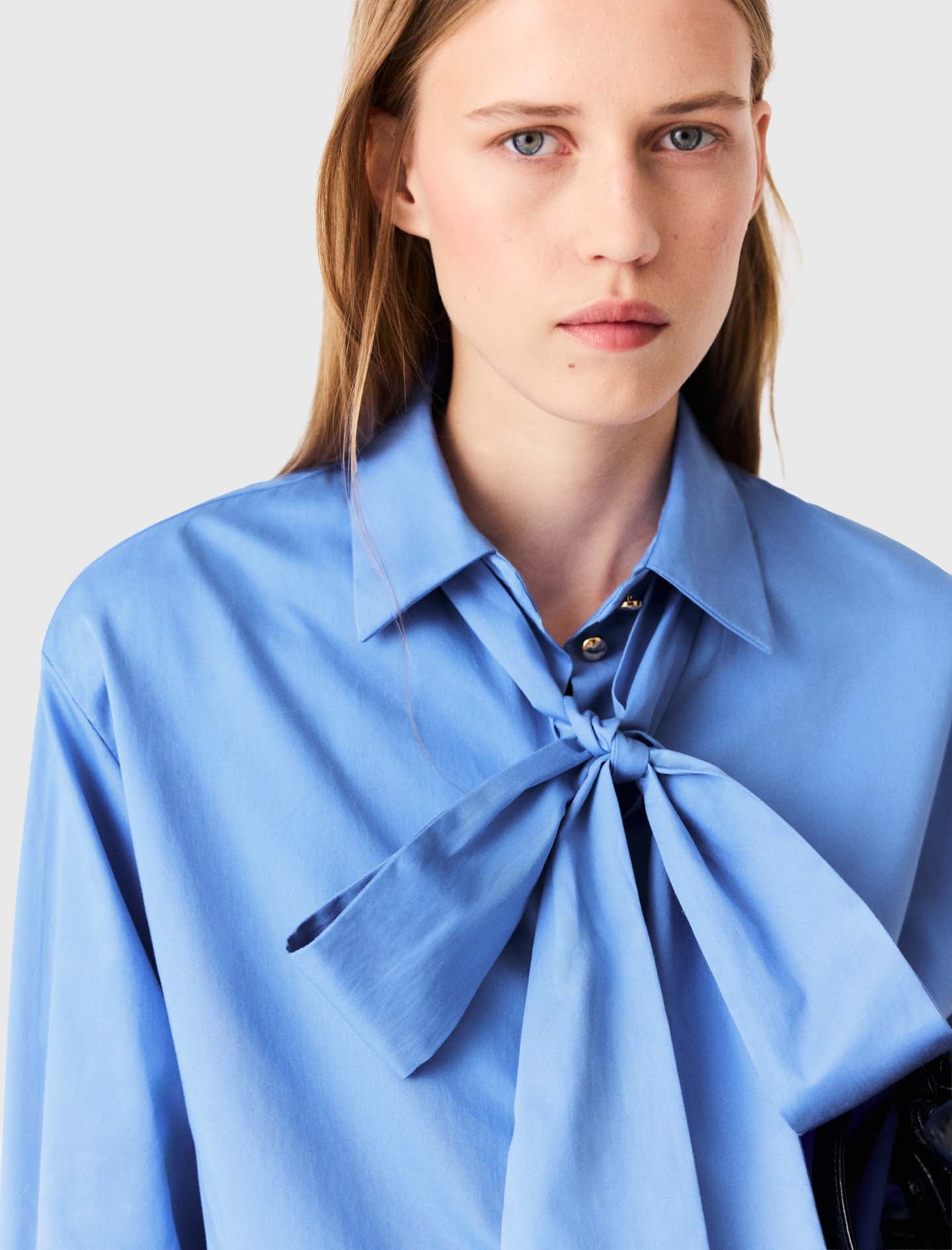 Cotton pussy bow shirt Blue