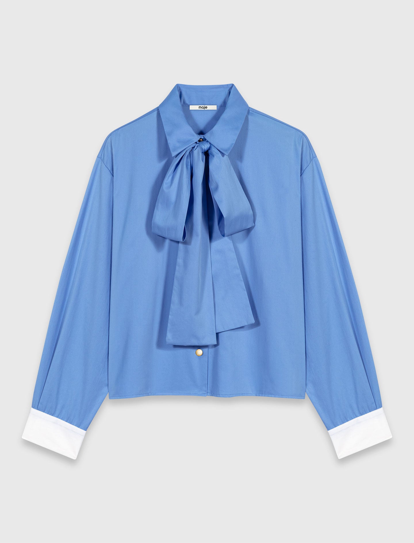 Cotton pussy bow shirt Blue