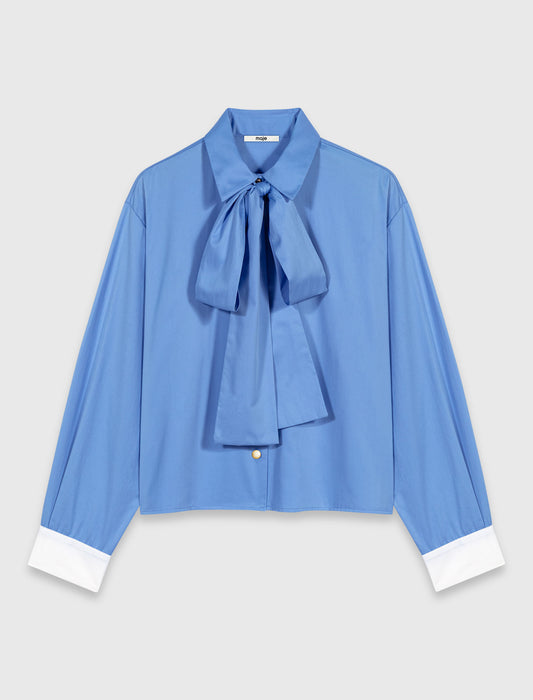 Cotton pussy bow shirt Blue