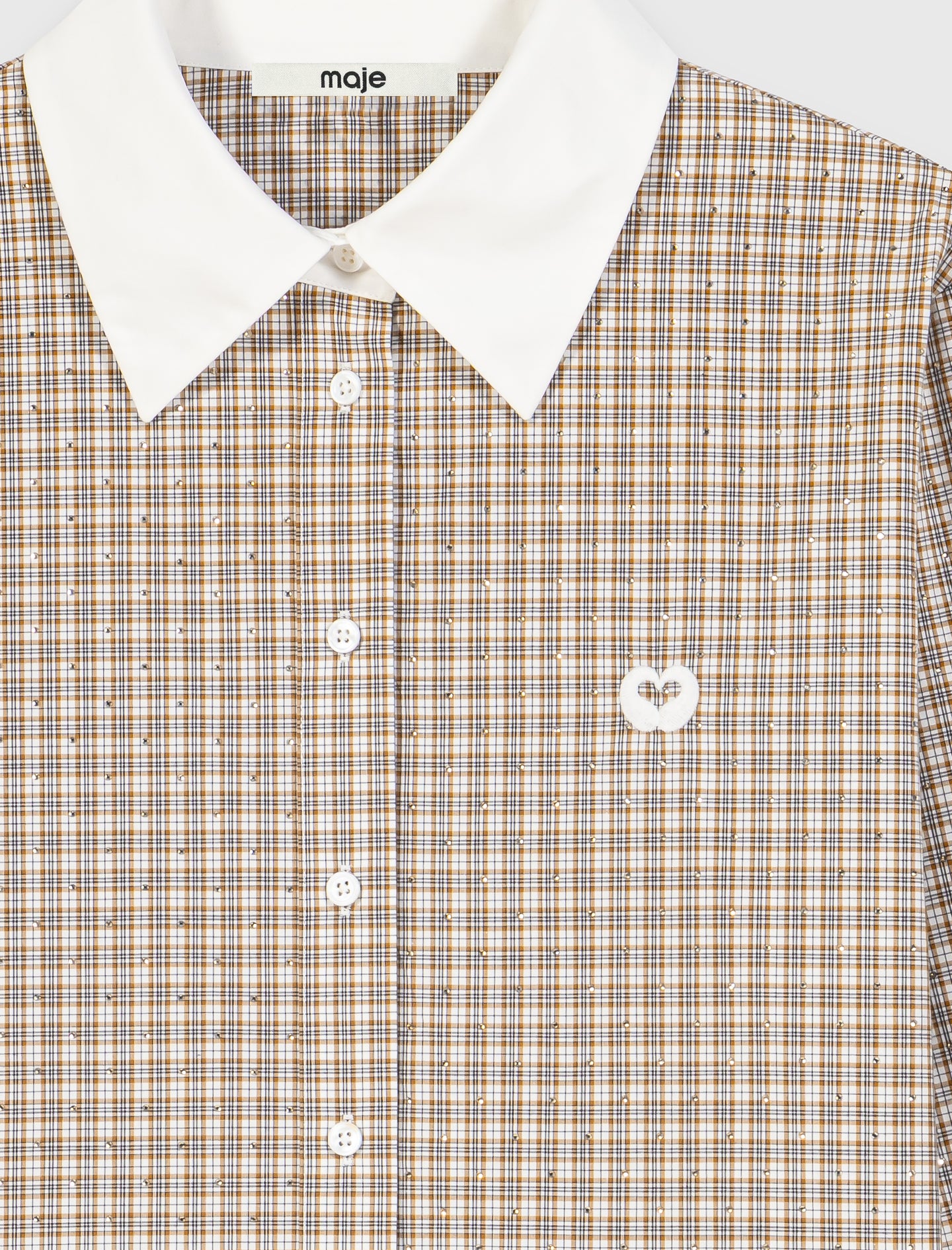 Short rhinestone checked shirt Beige
