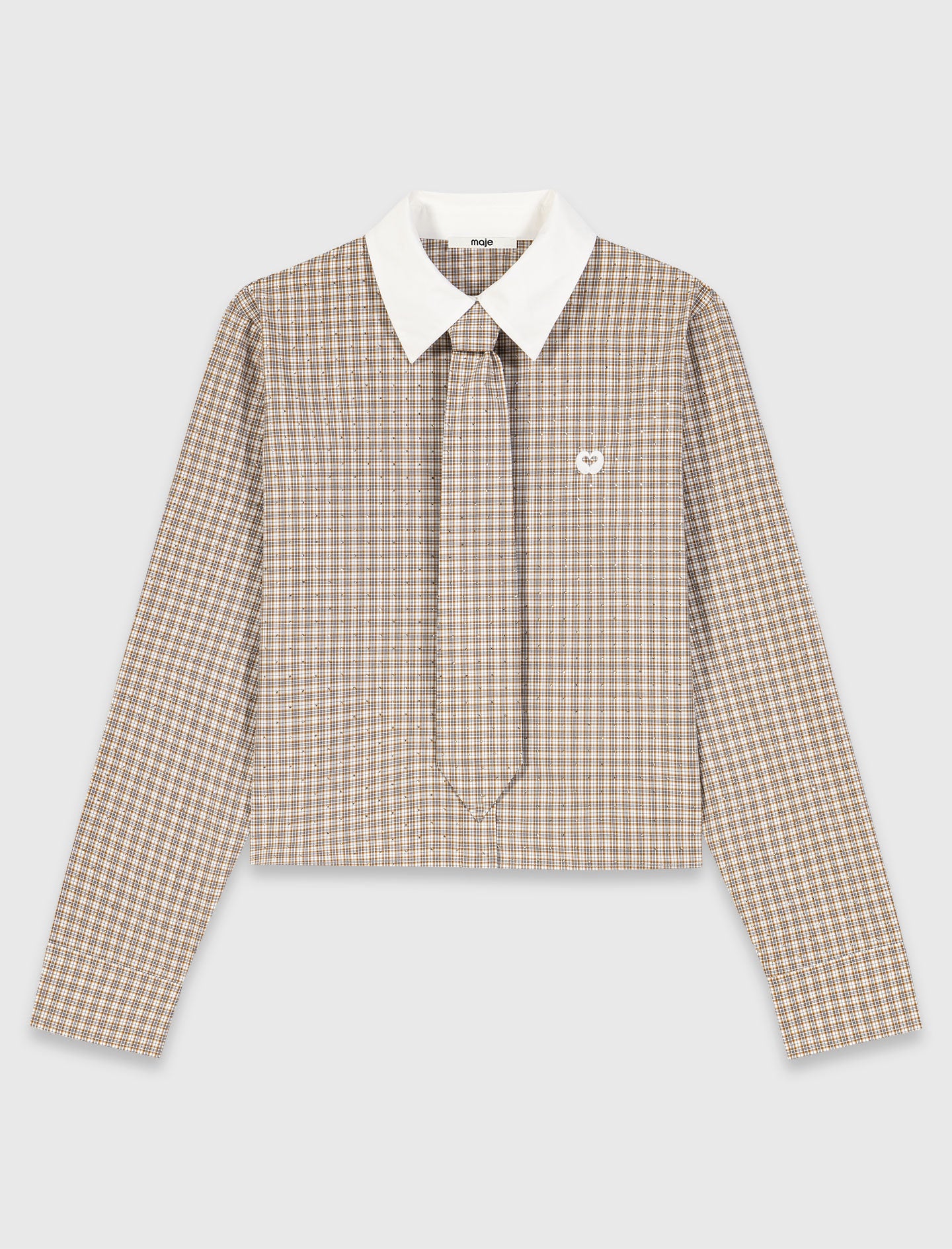 Short rhinestone checked shirt Beige