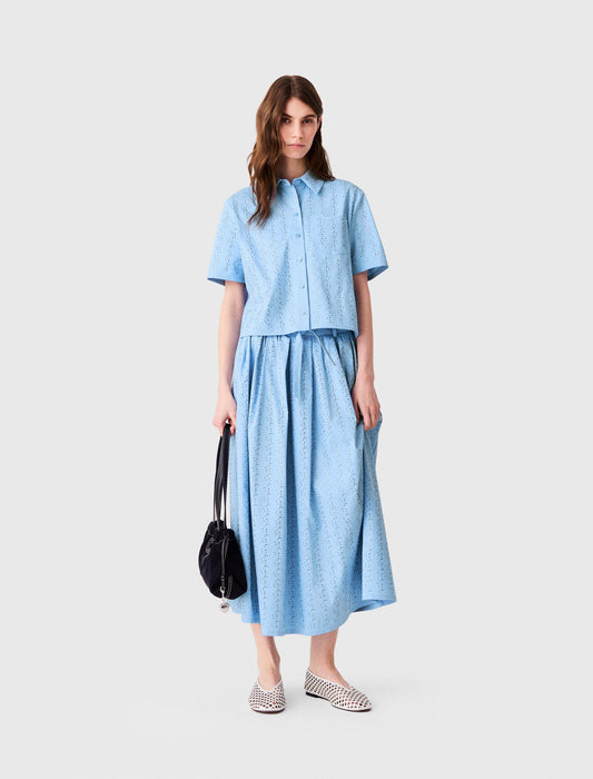 Cropped rhinestone cotton shirt Blue Sky