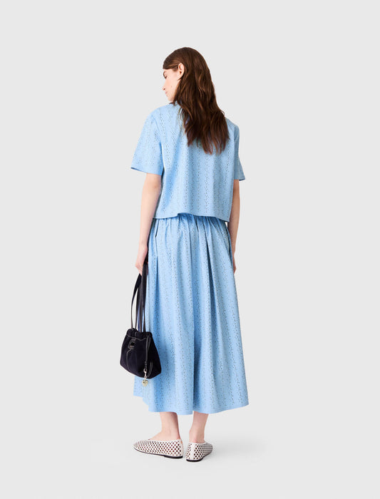 Cropped rhinestone cotton shirt Blue Sky