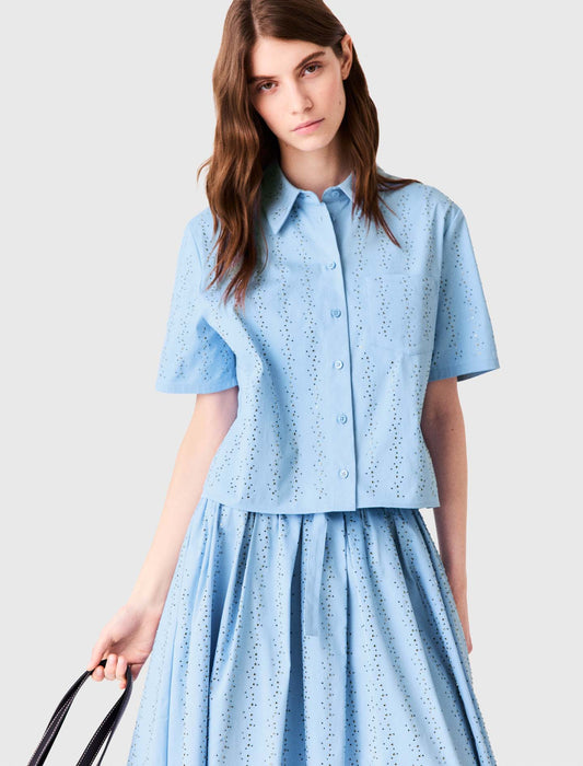 Cropped rhinestone cotton shirt Blue Sky