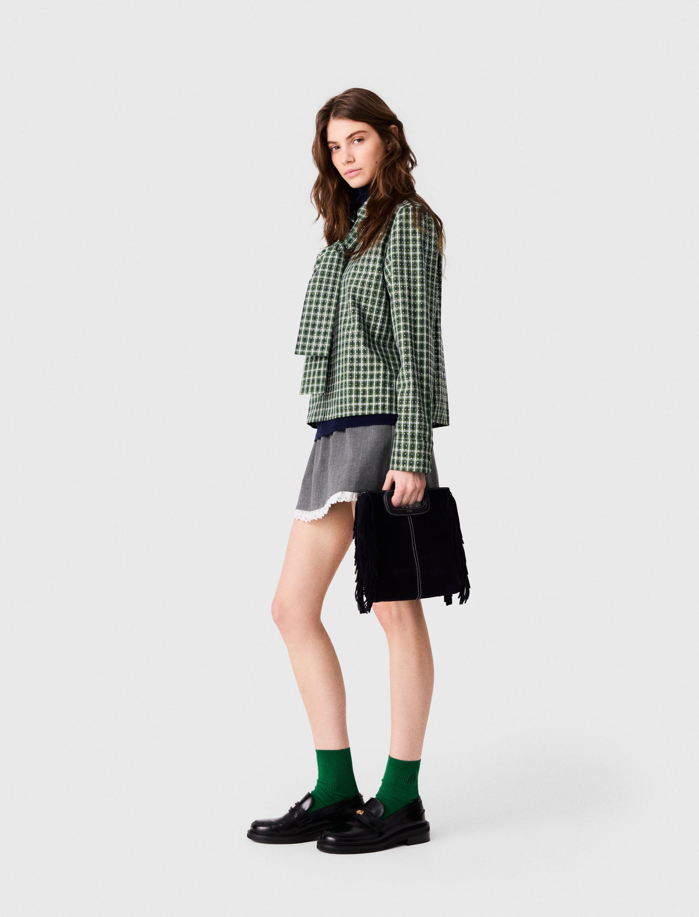 Rhinestone shirt with tie Green