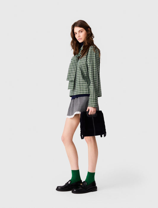 Rhinestone shirt with tie Green