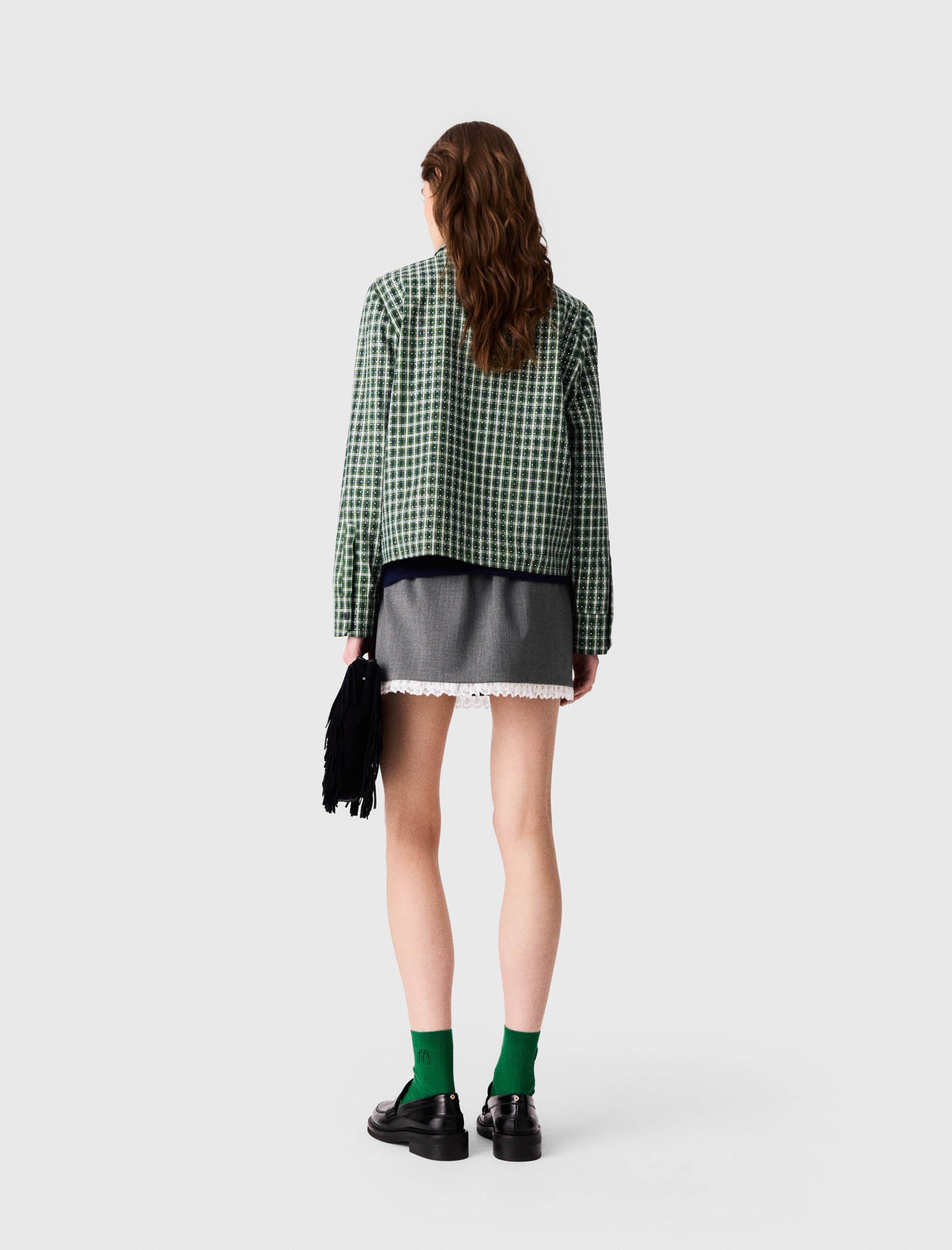 Rhinestone shirt with tie Green
