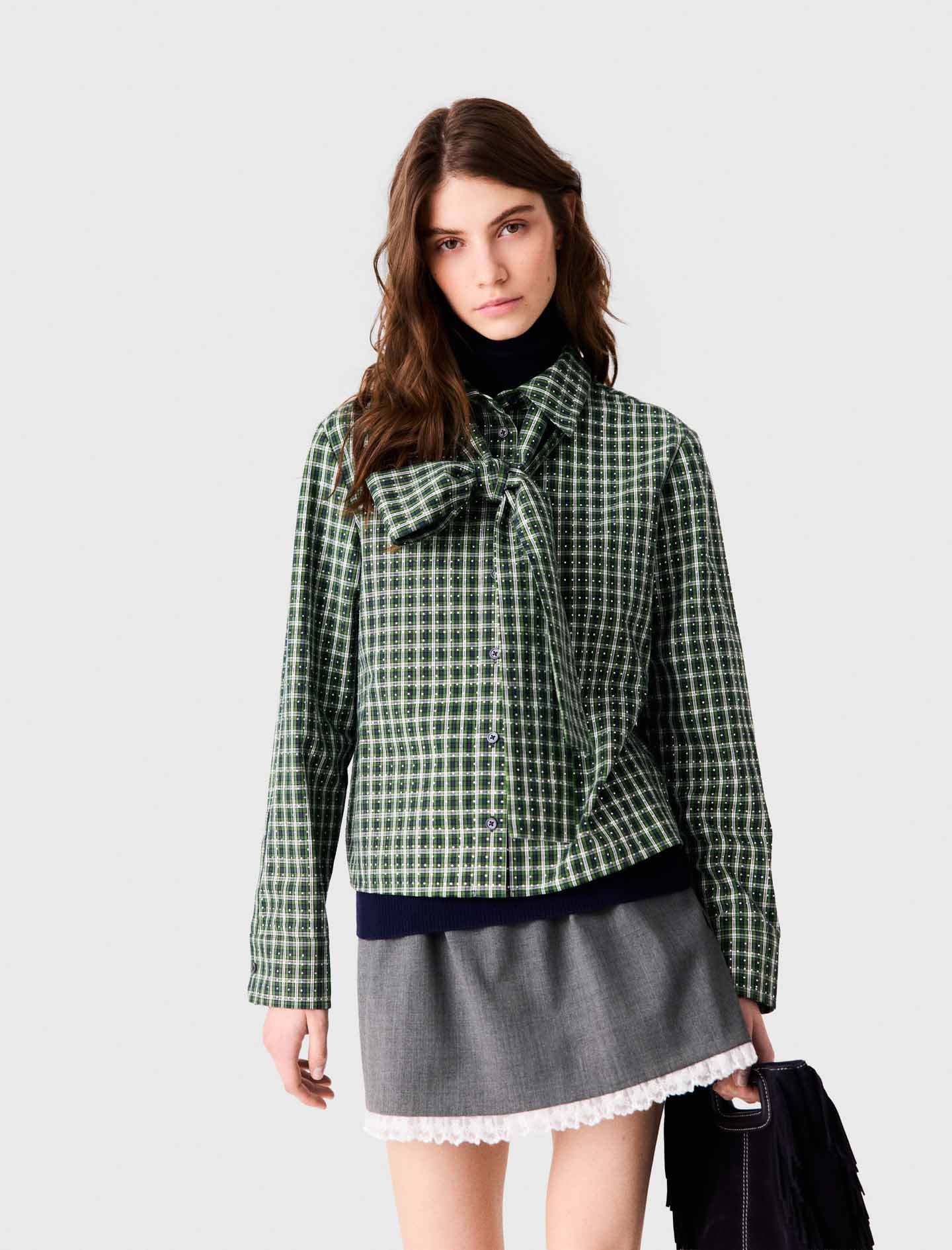 Rhinestone shirt with tie Green