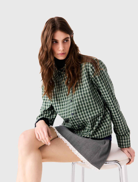 Rhinestone shirt with tie Green