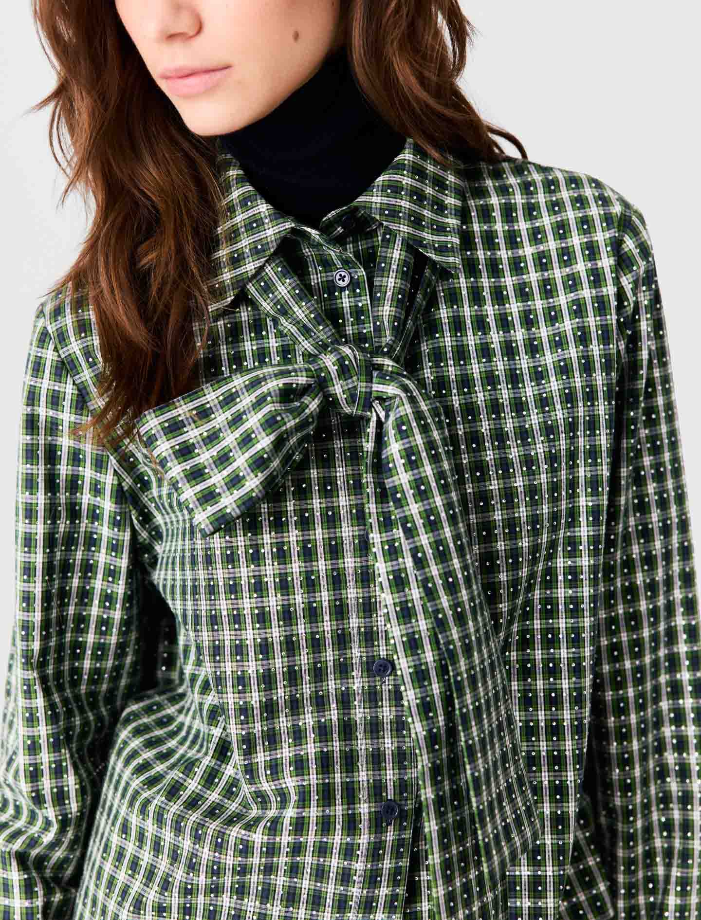 Rhinestone shirt with tie Green