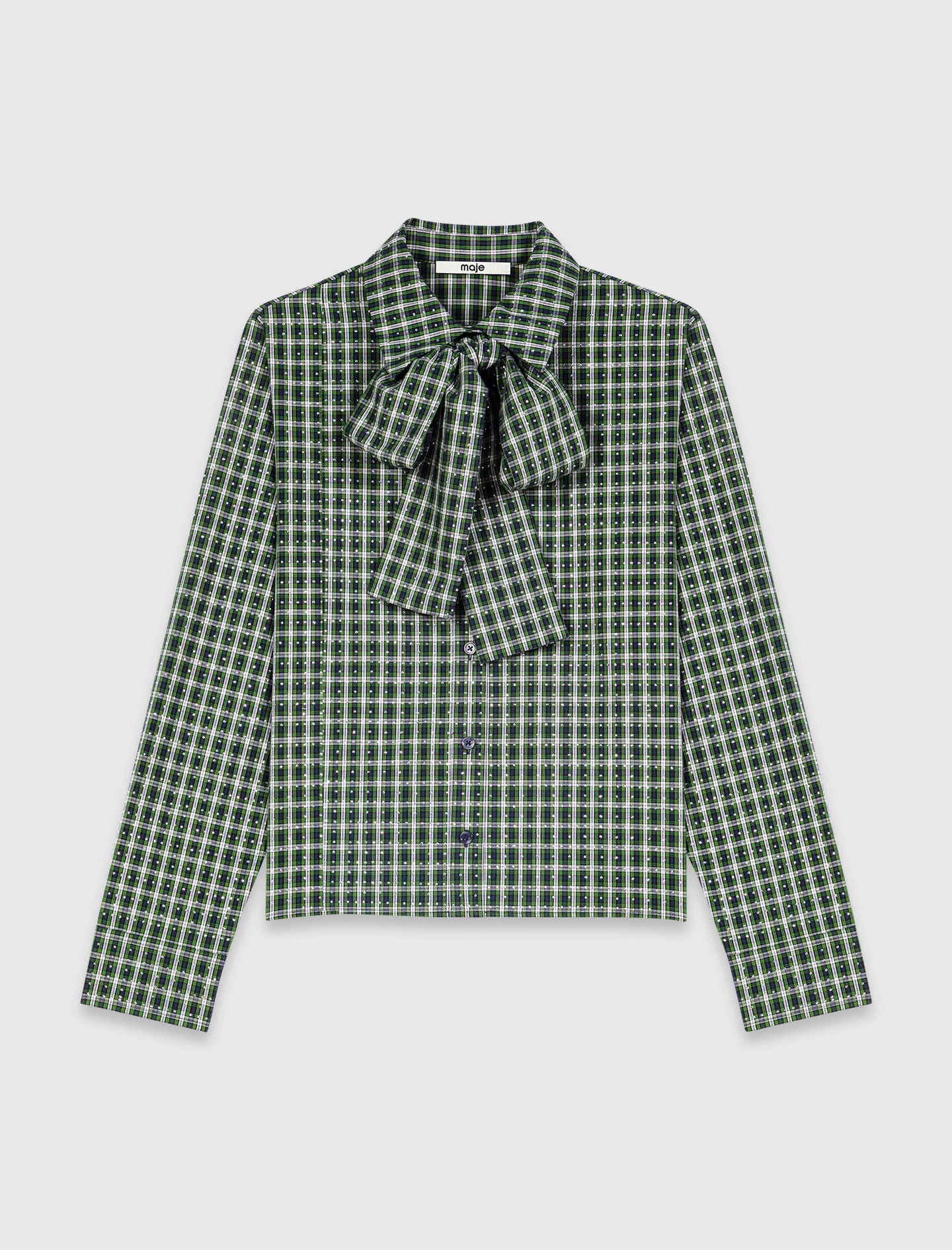 Rhinestone shirt with tie Green
