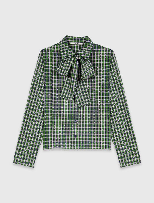 Rhinestone shirt with tie Green