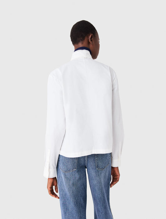 Shirt with removable pussy bow White