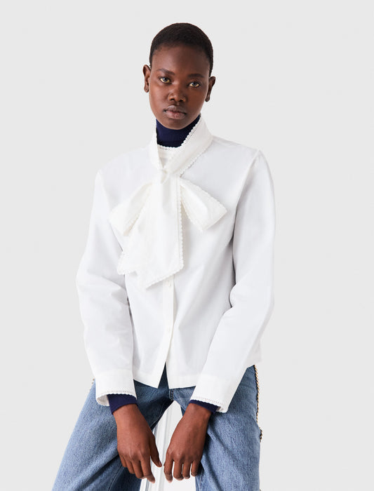 Shirt with removable pussy bow White