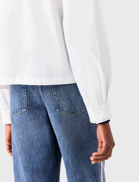 Shirt with removable pussy bow White