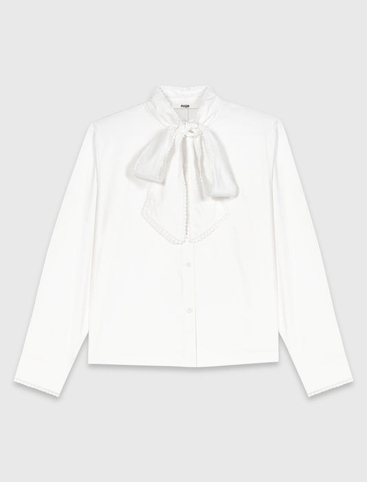 Shirt with removable pussy bow White