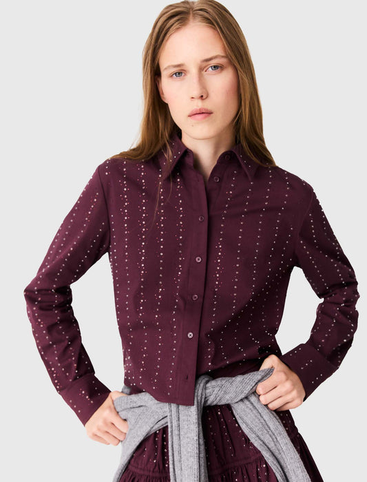 Cropped rhinestone cotton shirt Burgundy