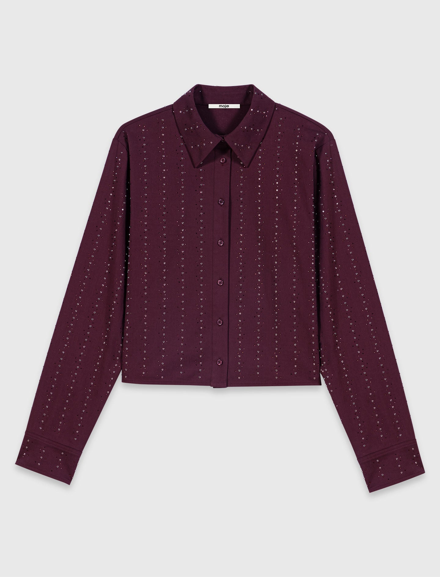 Cropped rhinestone cotton shirt Burgundy
