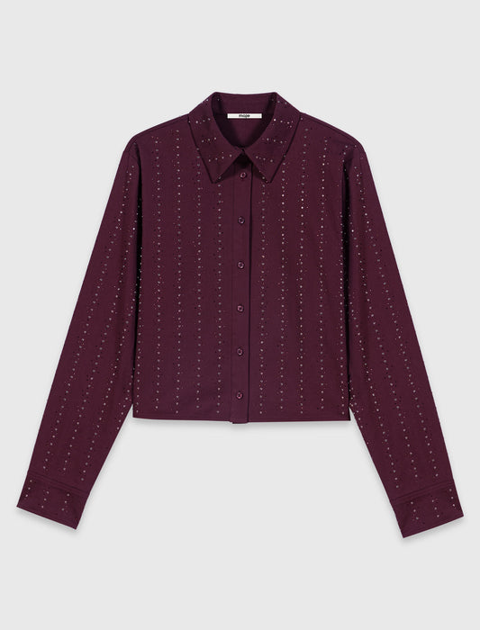 Cropped rhinestone cotton shirt Burgundy