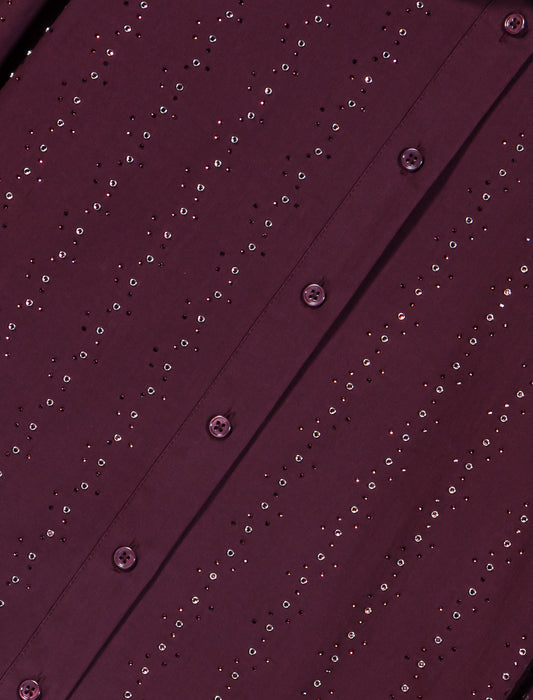 Cropped rhinestone cotton shirt Burgundy