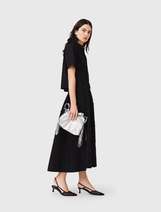 Short flared denim skirt Black