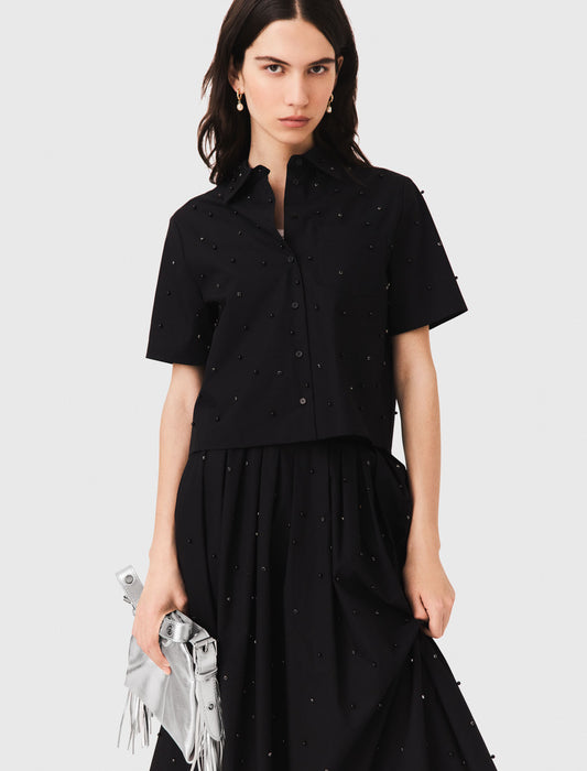 Short flared denim skirt Black