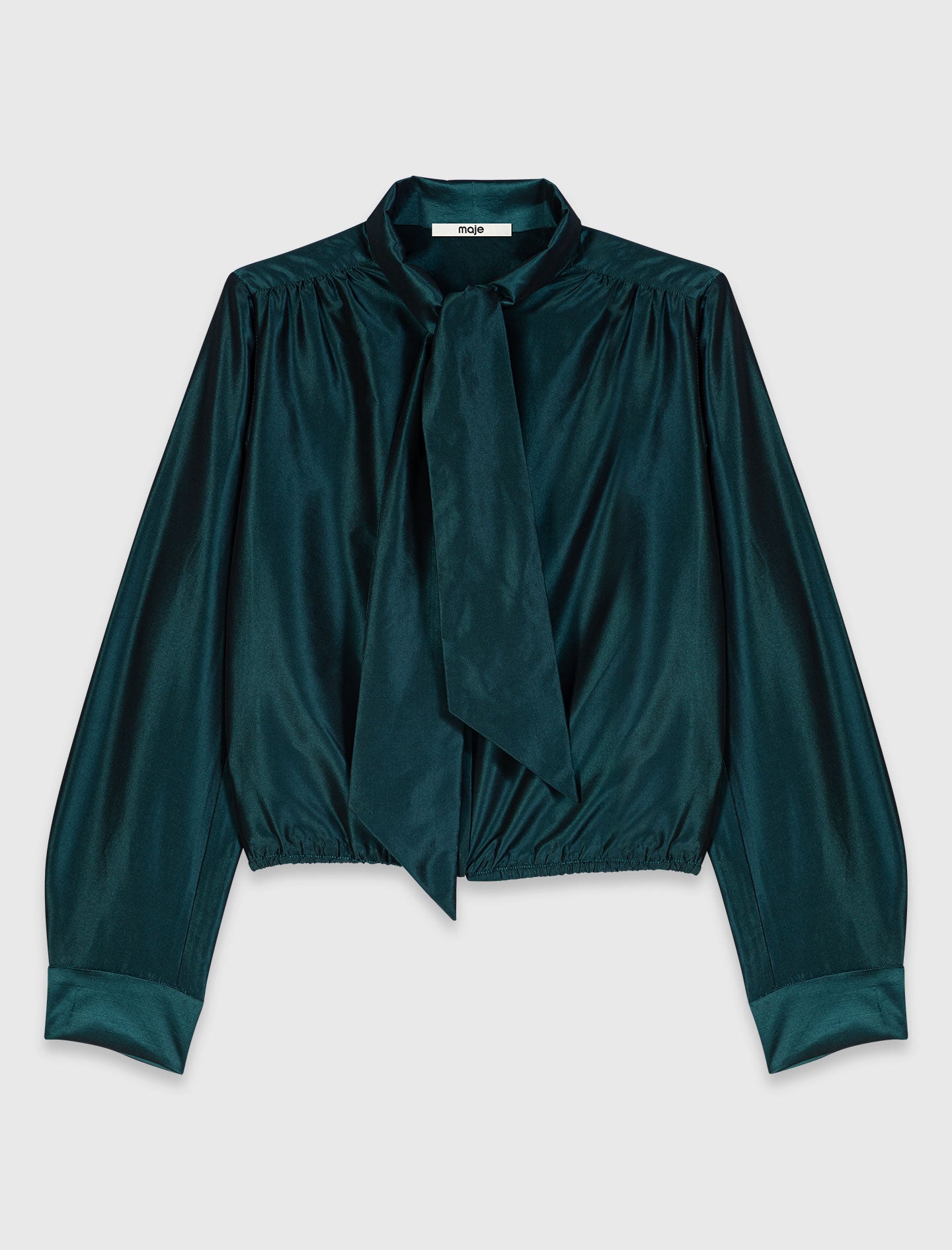 Satin pussy bow shirt Bottle Green