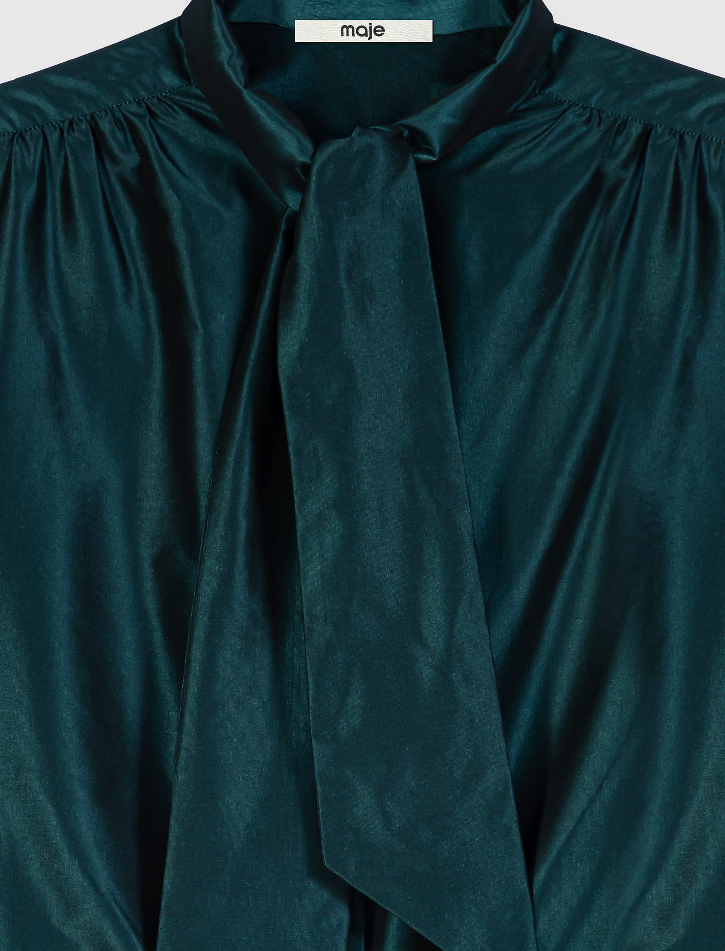 Satin pussy bow shirt Bottle Green