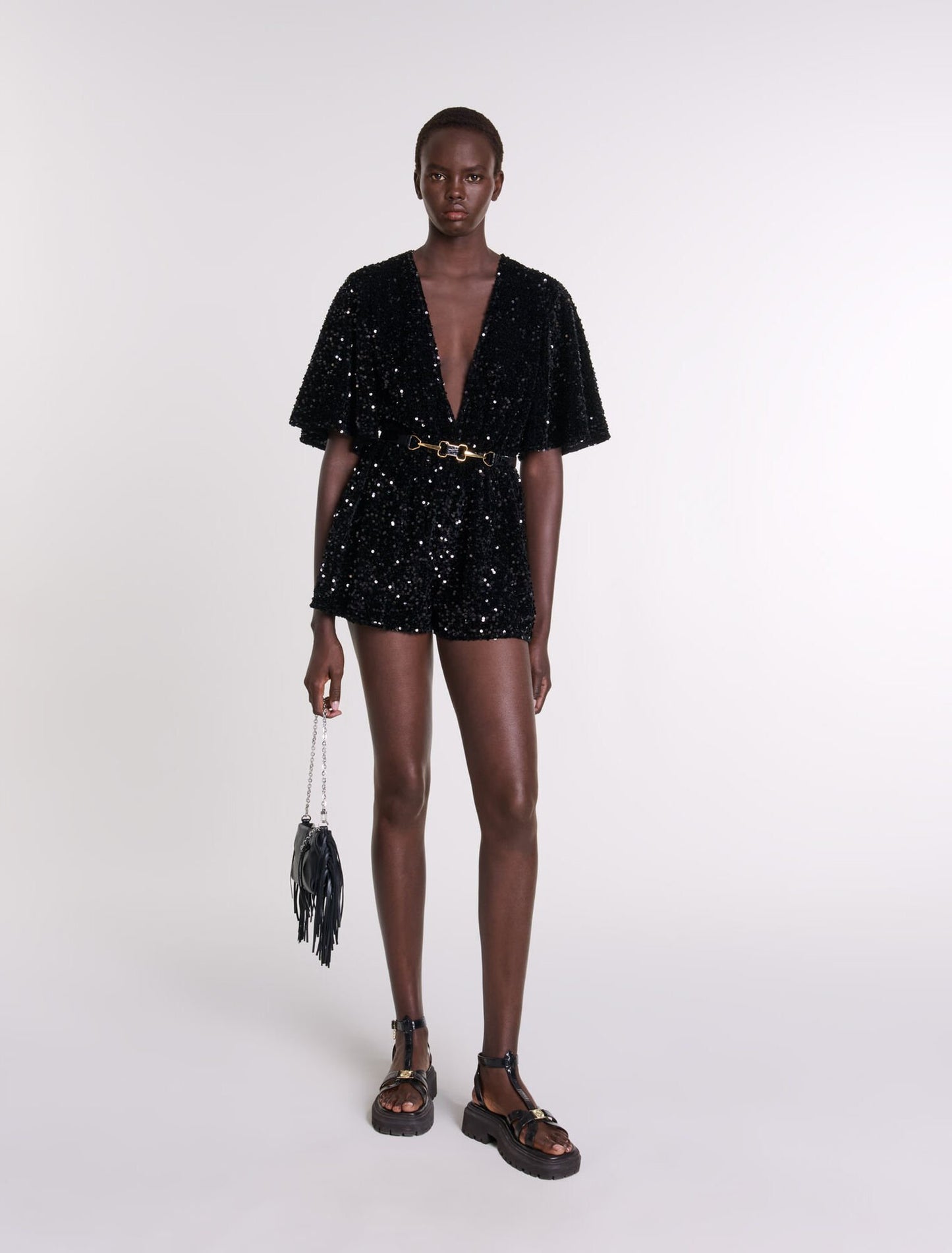 Black featured-Sequinned Velvet Playsuit