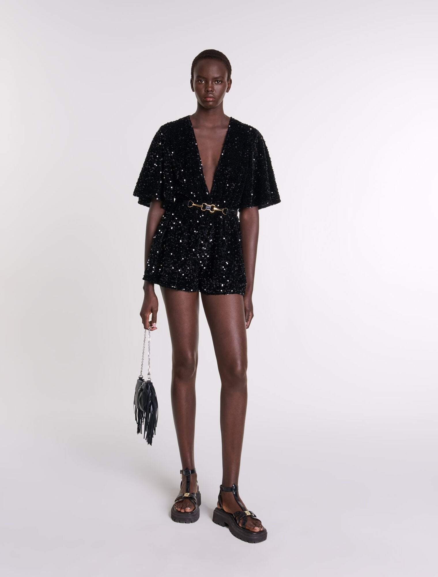 Black featured-Sequinned Velvet Playsuit
