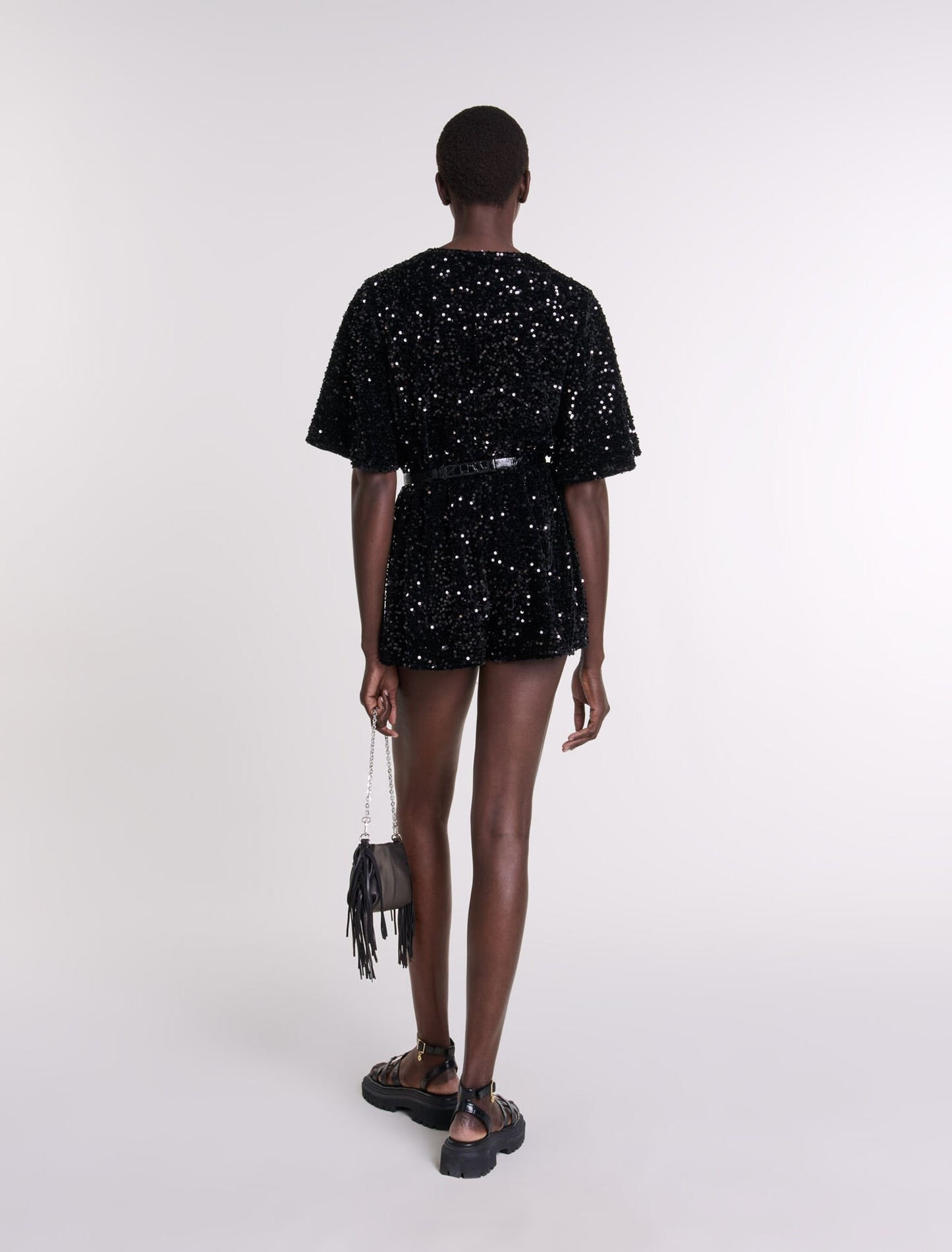 Black  -Sequinned Velvet Playsuit