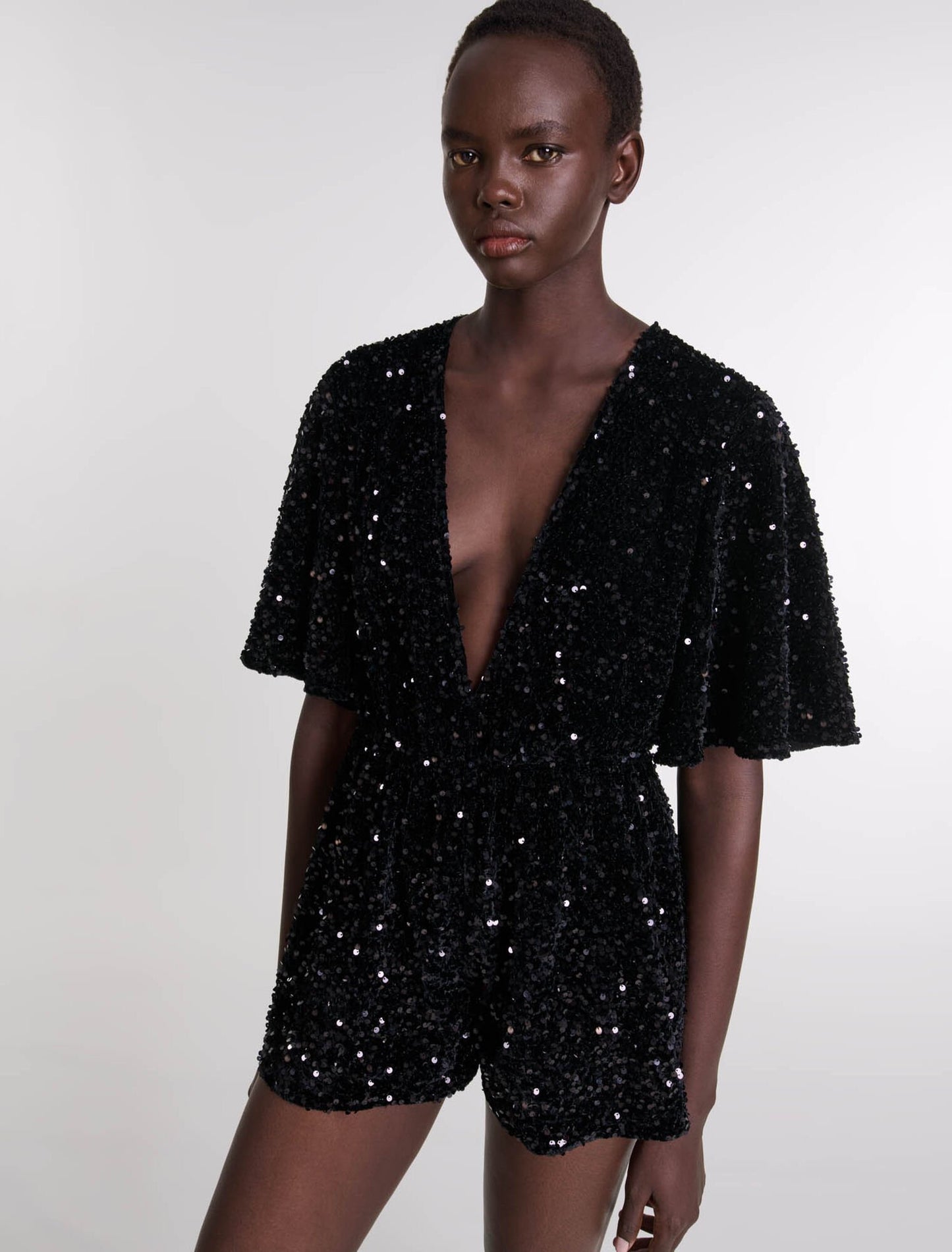 Black  -Sequinned Velvet Playsuit
