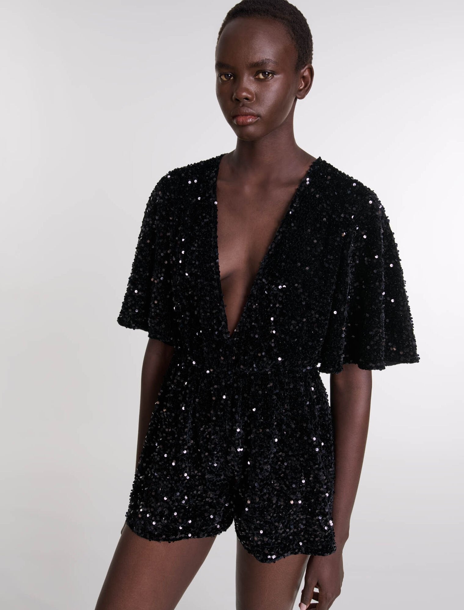 Black  -Sequinned Velvet Playsuit